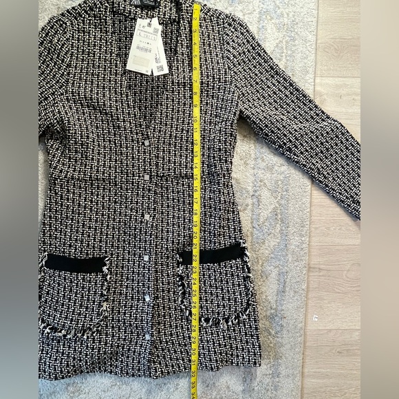 NWT ZARA TEXTURED DRESS WITH JEWEL BUTTON BLACK / ECRU 2120/240 - Picture 8 of 13
